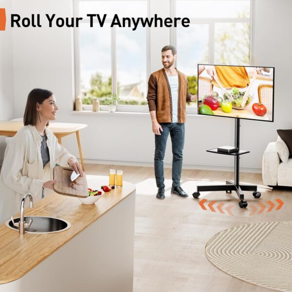 PERLEGEAR Mobile TV Stand on Wheels for 23-60 inch LED, LCD, Flat&Curved TVs up to 40kg, -10° to +15° Tilt Portable TV Stands with Laptop Shelf, Hight Adjustable Rolling TV Stand Max VESA 400x400mm - Image 6