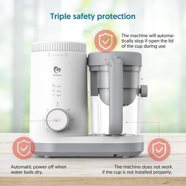 Baby Food Maker Bellababy Baby Food Processor, Puree Blender Steamer with Reversible Steam Basket, One Button Easy Operation & Large Opening for Easy Cleaning (Grey-01) - Image 6