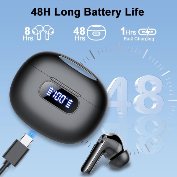 Ear buds Wireless Earbuds, Bluetooth 5.3 Headphones 2025 NEW Wireless Earphones, 4 ENC Noise Cancelling Mic, HiFi Stereo, 48H Playtime Mini In Ear Bluetooth Earbuds LED Display IP7 Waterproof, Black - Image 6