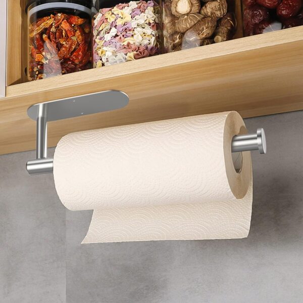 Vicloon Kitchen Roll Holder Under Cabinet,Stainless Steel Paper Towel Holder Countertop,Kitchen Self-Adhesive Wall Mounted Paper Towel Rack,Stainless Steel Paper Towel for Bathroom,Washroom-Silver - Image 2