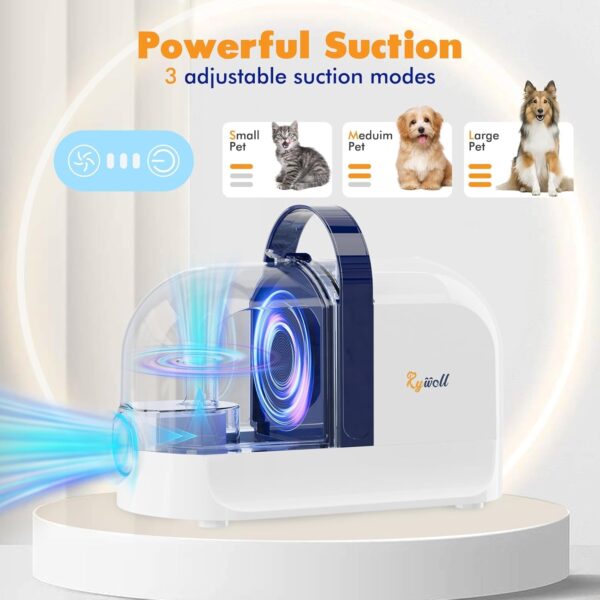 Rywell Dog Vacuum Groomer,Dog Hair Vacuum 12Kpa, Pet Grooming Vacuum for Dogs with Low Noise, Pet Hoover with Clippers for Shedding Grooming, 3 Suction Mode - Image 6