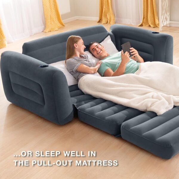Intex 2 in 1 Inflatable Pull Out Sofa and Queen Size Air Bed Mattress with Cup Holders for Indoor and Outdoor Use for Adults (2 Pack), Charcoal Gray - Image 6