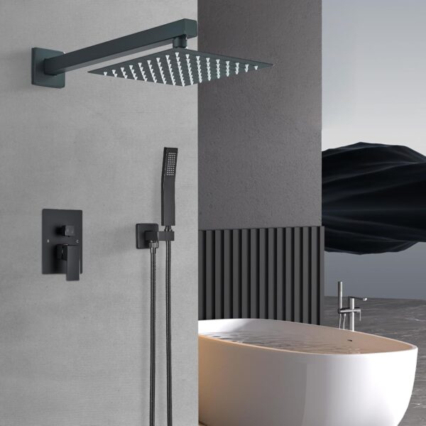 Ackwave Shower Faucet Matte Black Shower System with 8 Inches Rain Shower Head and Handheld Spray Bathroom Luxury Rain Shower Faucet Set Complete Wall Mounted - Image 4