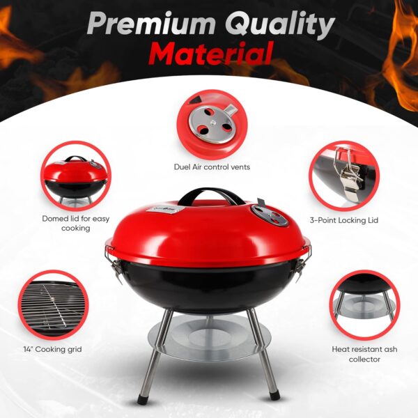 Gas One – 14-inch Portable Barbecue Grill with 3-Point Locking Lid for Heat Preservation – Dual Venting System – Small Charcoal Grill for Backyard, Camping, Boat - Image 5