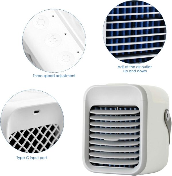 Portable Air Cooler, Personal Mini Air Conditioner, 3 in 1 Mini Evaporative Conditioner with Handle / 7 LED Light/Humidifier/Purifier/ 3 Speeds Desktop Cooling Fan for Home, Office and Bedroom - Image 6