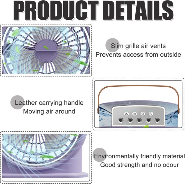 Portable Air Conditioner Fan 600ML, 4 in 1 Personal Mini Cooling Fan with Water Mist Spray, Quiet Air cooler Fan With 1/2/3 H Timer 3 Speeds, 7 Colors LED Night Lights, Personal Evaporative Coolers - Image 4