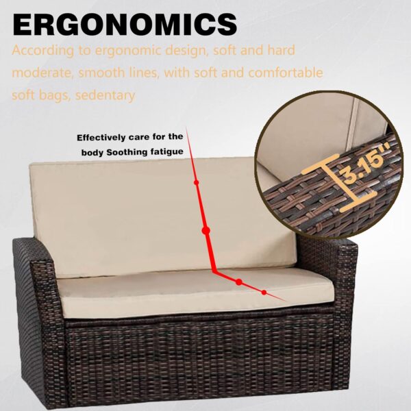 4 Pieces Patio Conversation Set, Outdoor PE Rattan Wicker Sofa Furniture Set with Soft Cushions and Glass Coffee Table for Backyard Lawn Garden Balcony Porch Poolside,Brown - Image 6