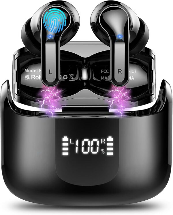 Wireless Earbuds, Wireless Headphones Bluetooth 5.3 Headphones with 4 ENC Mic, NEW 40H Bluetooth Earphones in Ear Deep Bass Noise Cancelling Bluetooth Earbuds Mini Ear Buds IP7 Waterproof LED Display - Image 2