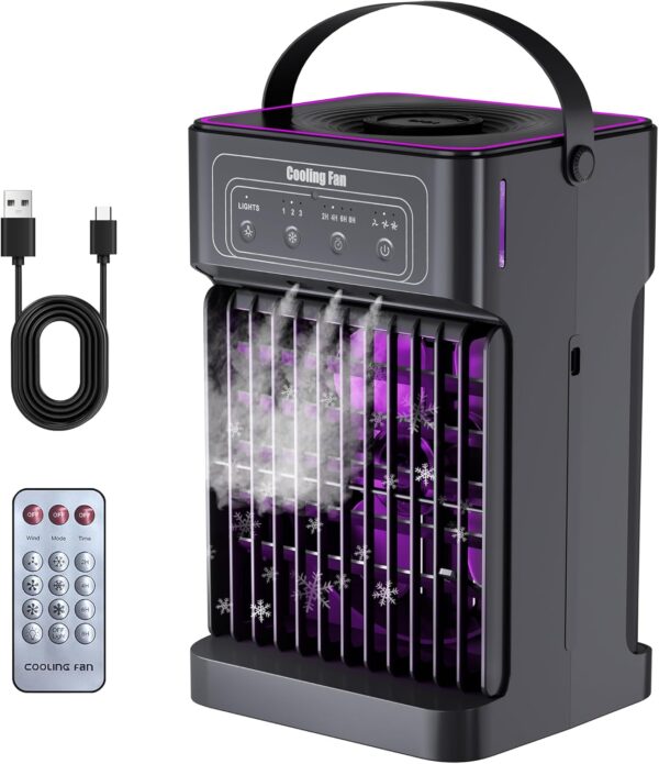 Portable Air Conditioners, 4-IN-1 Portable AC Unit with 3 Speeds, 3 Mist Settings, 7 Night Light & 2-8H Timer Air Conditioner Portable, Personal Small Mini Air Conditioner Air Cooler for Room Camping - Image 2