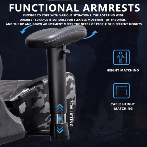 Ergonomic Gaming Office Chair with Function Adjustable Recline Armrests and Dual Bluetooth Speakers - Image 7