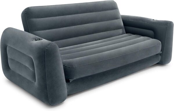 Intex 2 in 1 Inflatable Pull Out Sofa and Queen Size Air Bed Mattress with Cup Holders for Indoor and Outdoor Use for Adults (2 Pack), Charcoal Gray - Image 9