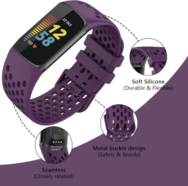 TopPerfekt Sport Straps Compatible with Fitbit Charge 5 Strap, Adjustable Breathable Soft Silicone Sport Replacement Watch Band Straps Wristbands Bracelet for Charge 5 Activity Tracker Women Men - Image 4