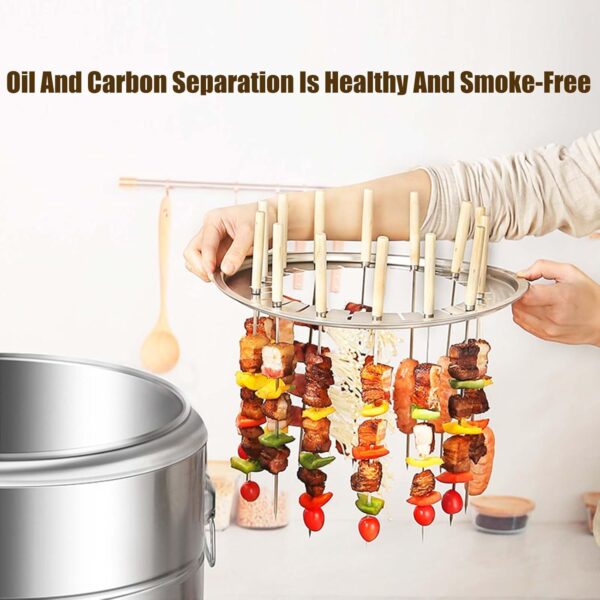 YJKKZQLB Charcoal Barrel BBQ Grill Vertical Barbeque Hanging Stove Stainless Steel BBQ Grill Mesh Barrel with 20Pcs Skewers Rolling Grilling Basket Camping Barbecue Rack for Camping - Image 5