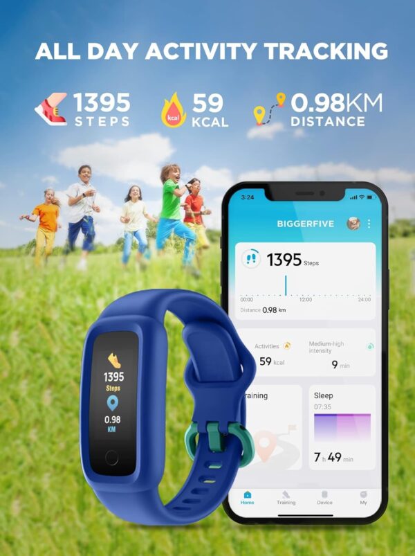 BIGGERFIVE Vigor 2 Fitness Tracker Watch for Kids Girls Boys Ages 5-12, Activity Tracker, Pedometer, Heart Rate Sleep Monitor, IP68 Waterproof Calorie Step Counter Watch, Alarm Clock, Great Kids Gift - Image 3
