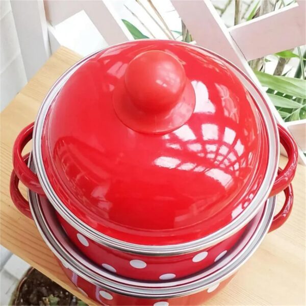 BOJHGO Casserole Dish 7 Inches Thicken Double Ears Stew Pot 1.5L Porcelain Enameled Soup Bowl With Lid Instant Noodle Bowl Induction Cooker Pot(PInk) - Image 4