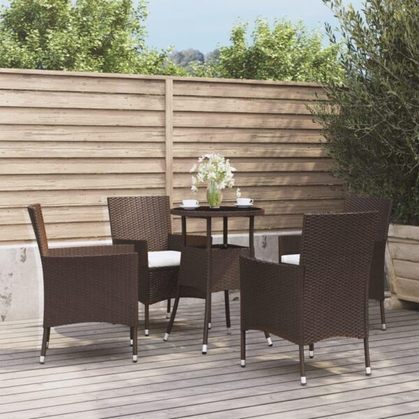 5 Piece Outdoor Bistro Set with Cushions Brown Poly Rattan Patio Furniture Collection - Image 2