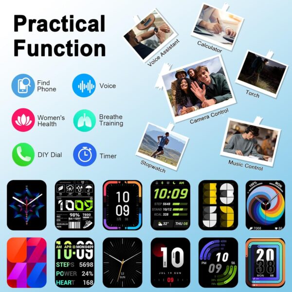 Smart Watch, 2025 HD 1.91" Smartwatch for Men Women with Answer/Make Calls, Heart Rate/Sleep/SpO2 Monitor, 112+ Sports Step Counter, IP68 Waterproof Activity Fitness Trackers for Android iOS Phone - Image 5
