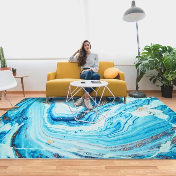 Betadistor Area Rugs Abstract Rug Home Modern Rugs Chic Ink Splash Soft Carpet Non-slip Carpets Area rug for Living room, Bedroom, Office and Indoor Decoration 60x90 CM, Blue, 306-04060 - Image 4