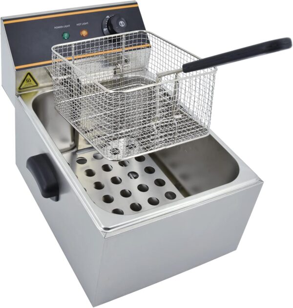 Electric Deep Fryer 6L 3000W Countertop Stainless Steel Single Tank with Lids&Basket Home, Restaurant Use - Image 9