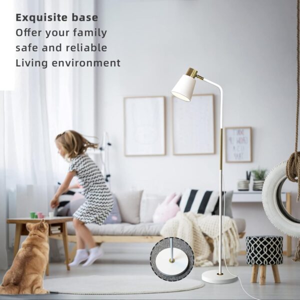 Floor Lamp, Industrial Floor Lamps Corner Lamp Rustic Farmhouse Standing Lamp, Adjustable Metal Heads Indoor Task Lighting Reading Floor Lamps for Living Room, Bedroom, E27 Socket (White) - Image 7