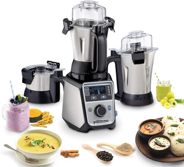 Hamilton Beach Professional 4-in-1 Juicer Mixer Grinder, Commercial-Grade 1400 Watt Motor, 3 Leakproof Jars, For Wet and Dry Spices, Chutneys and Curries, Engineered in India & USA (58770), Stainless - Image 2