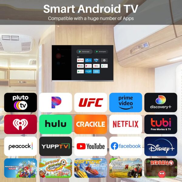 SYLVOX 24 inch Smart TV with DVD Player Built in and Satellite Decoder, Google Play, Frameless RV TV 1080P FHD, Support WiFi Bluetooth, HDMI USB, Android 12V TV for Campervans, Motorhomes, Caravans - Image 5