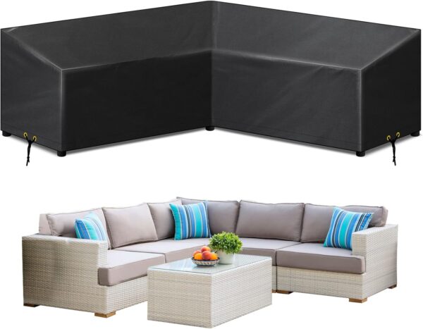 RICHIE V-Shape Garden Furniture Covers Waterproof, L Shape Garden Sofa Covers Windproof, Anti-UV, 420D Heavy Duty Oxford Fabric Outdoor Patio Rattan Corner Sofa Cover Dining Set Covers (215x215x85cm) - Image 2
