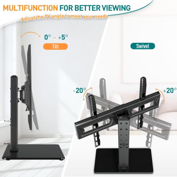 ELIVED Swivel Table Top TV Stand for most 37"-70" TVs with Max VESA 600x400mm up to 40KG, Height Adjustable TV stand for Plasma, LCD, LED, OLED Flat/Curved TVs, Universal Table Top TV Stand EV017 - Image 4