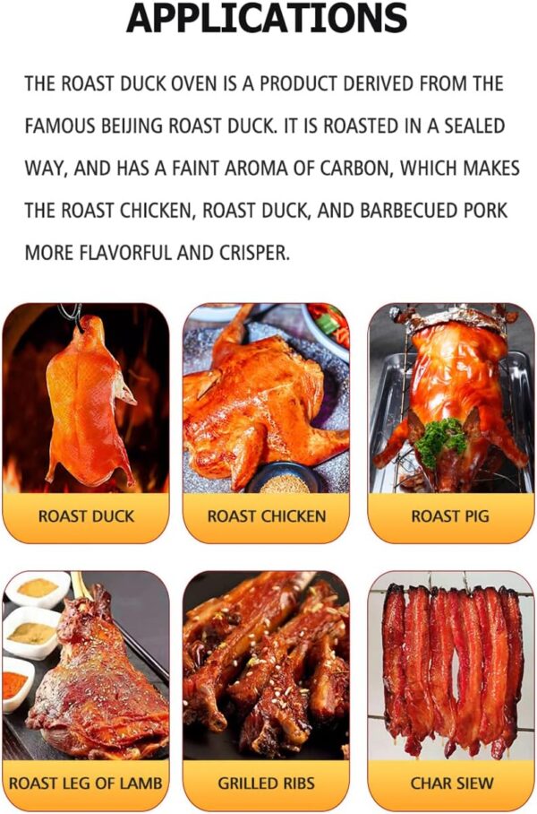 NAMVI Charcoal Roast Duck Oven Cooker, 2 Tier Barbecu Grill BBQ Roast Turkey with Detachable Shelf and Hooks for Duck Chicken Meat Corn Potato Baking - Image 5