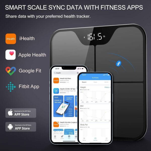 iHealth Nexus PRO Digital Bathroom Scale with Smart Bluetooth APP to Monitor Body Weight, Body Fat Scale,BMI,Muscle Mass,Composition Health Analyzer- Weighing Up to 400lb for People - Black - Image 6
