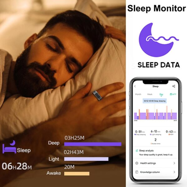 findtime Smart Ring Heart Rate Monitor Sleep Ring Fitness Tracker Blood Pressure Ring Blood Oxygen Step Counter Calories Pedometer Waterproof Health Retro Vintage Smart Rings for Men Women - Image 4