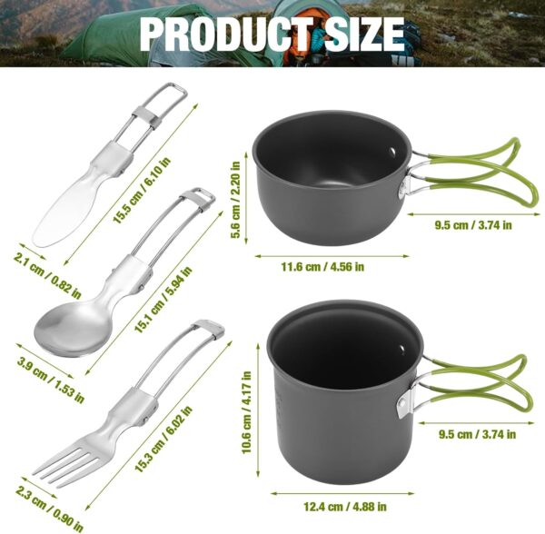 Palmcee Camping Cookware Set, Aluminium Camping Pots and Pans with Foldable Cutlery, Multifunctional Cooking Equipment for 2 Persons Hiking Picnic Campfire - Image 8