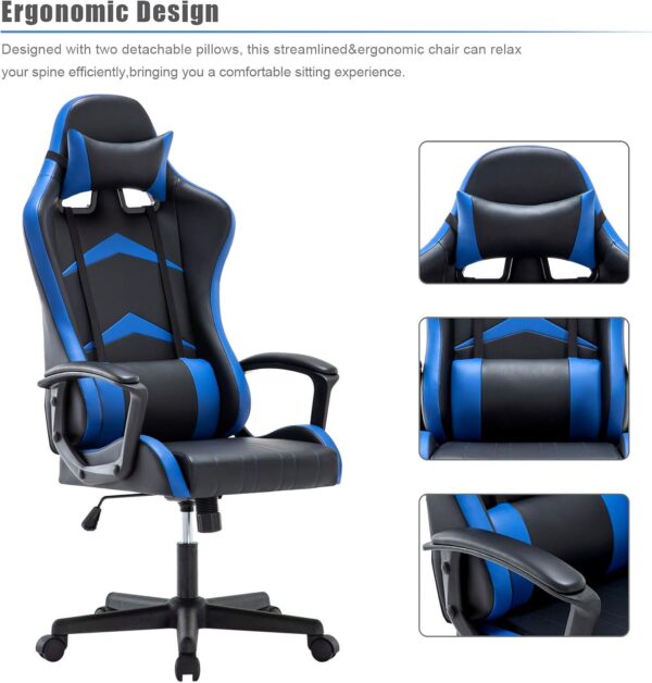 IntimaTe WM Heart Gaming Chair, Ergonomic High Back Office Racing Chair with Armrest, Swivel Leather Desk Chairs with Adjustable Headrest and Lumbar Cushion for Office and Home (Blue) - Image 6