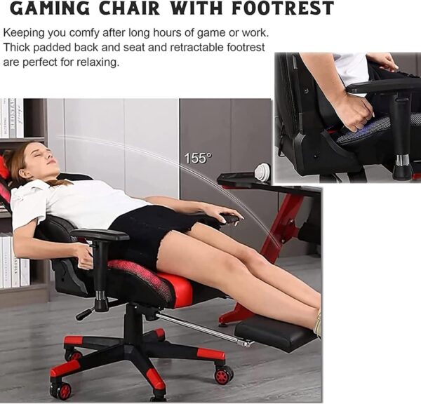 Bluetooth Gaming Chair - Ergonomic Video Chair with Speakers, LED Light, Footrest, Headrest, and Lumbar Pillow for Office and Gaming Comfort - Image 8