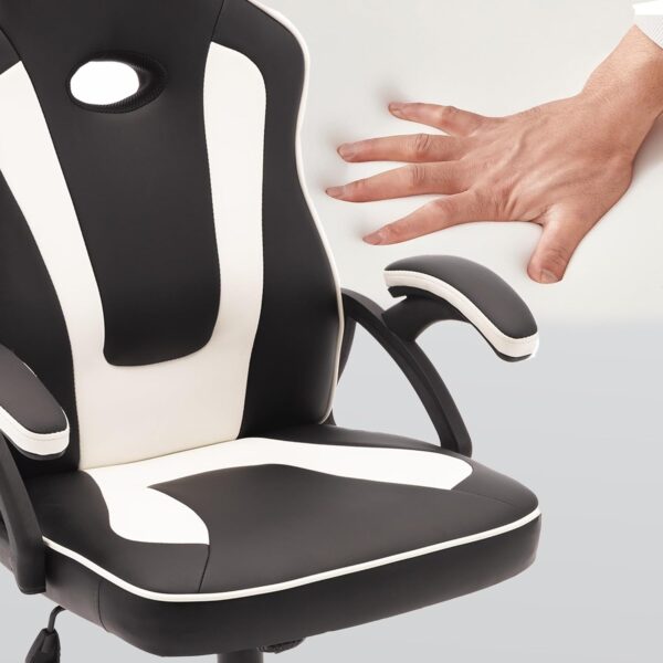 Play haha.Ergonomic high back seat with breathable mesh insert padded armrests tilt adjustment durable base lumbar support PU leather surface for gaming home or office use - Image 10