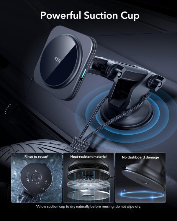 ESR for Qi2 15W MagSafe Car Mount Charger, Dashboard/Windshield Qi2-Certified Magnetic Phone Holder Car Wireless Charger for iPhone 16 Pro Max Plus 15 14 13 12 Mini, S25, Fast Charge MagSafe Accessory - Image 10