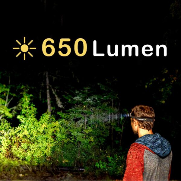 Everbeam H6 Pro LED Head Torch Headlamp, Motion Sensor Control, 650 Lumen Bright 20 Hours Runtime 1200mAh Battery Powered USB Rechargeable Headlight (1 Pack) - Image 3
