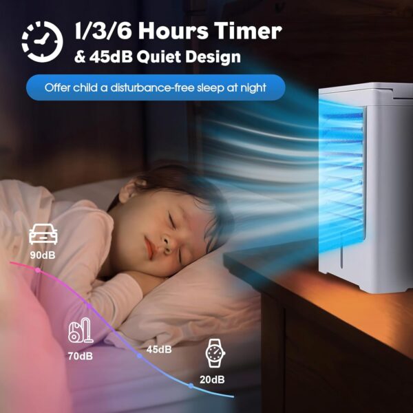 MEETOZ Portable Air Conditioners, Evaporative Air Cooler, USB Personal Mini Air Conditioner with 3 Wind Speeds & 3 Timers Touch Screen Desktop Cooling Fan for for Home Room Camping Car Office - Image 6