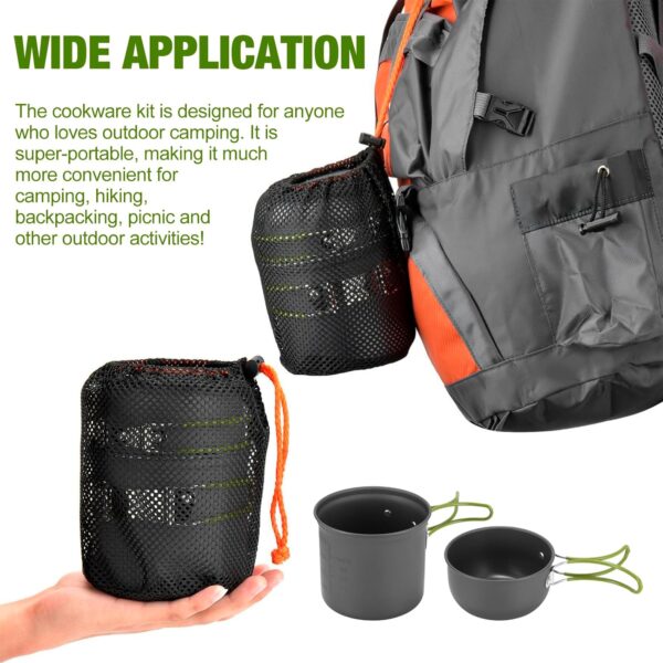 Palmcee Camping Cookware Set, Aluminium Camping Pots and Pans with Foldable Cutlery, Multifunctional Cooking Equipment for 2 Persons Hiking Picnic Campfire - Image 6