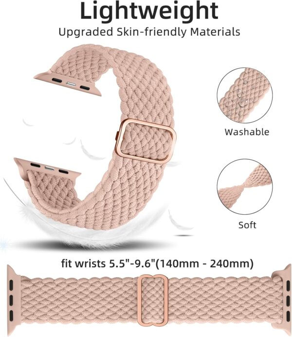 Maledan 6 Pack Braided Solo Loop Compatible with Apple Watch Straps 40mm 38mm 41mm 42mm for Women Men, Adjustable Nylon Stretchy Elastic Sport Band for iWatch SE Series 10 9 8 7 6 5 4 3 2 1 Ultra - Image 5