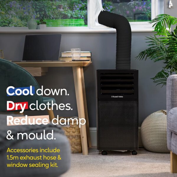 Russell Hobbs 3 in 1 Portable Air Conditioner, Air Cooler, Dehumidifier, 670 W, Cooling Fan with 2 Speeds, 1 Litre, Includes Window Seal Kit, Black, Suitable for Home & Office, RHPAC3001B - Image 6
