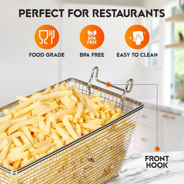 Cuisine Ready Deep Fryer Basket | 4 Pack | Commercial Fry Basket with Handle | 13.25" x 6.5" x 5.9" | Heavy Duty Restaurant Quality - Image 8
