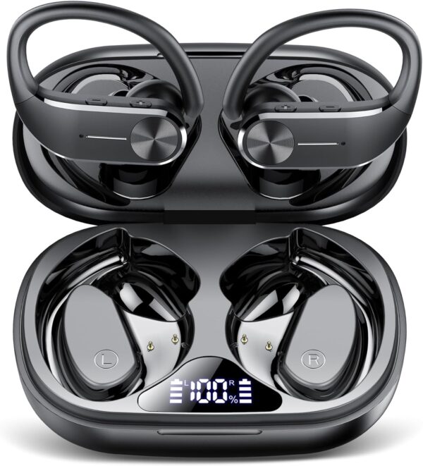 Wireless Earbuds, Wireless Headphones with ENC Mic, 68H Bluetooth 5.3 Headphones Dual LED Display, 2025 New Noise Cancelling Earbud, Sport Earphones with EarHooks, IP8 Waterproof Ear Buds, USB-C - Image 2