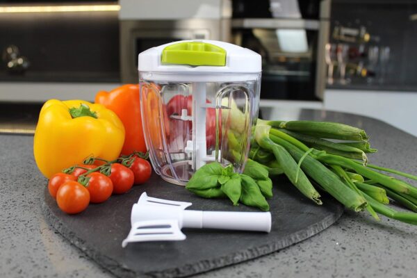 Hand Chopper Manual Food-Processor - Pull String to Slice Vegetables, Onions, Garlic, Meat, Nuts in Seconds - Curved Stainless Steel Removable Blades, Non-Slip Base, BPA-Free, Dishwasher-safe. - Image 6