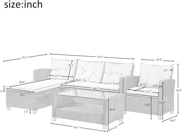 YOPTO Outdoor PE Wicker Patio Furniture Set 4 Piece,Ratten Sectional Conversation Sofa with Seat Cushions and Table for Balcony Lawn and Garden,Brown - Image 3