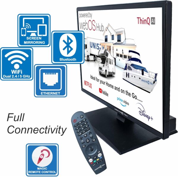 Unispectra ® 22” 12v Smart TV (webOS) ELED Full HD 240v 24v 12v Freeview & SAT Tuner, 3x HDMI, 2x USB, Magic Remote. 12V TVs for Motorhomes, Campervan, Caravan TV, Truck, Van, Boat - Image 6