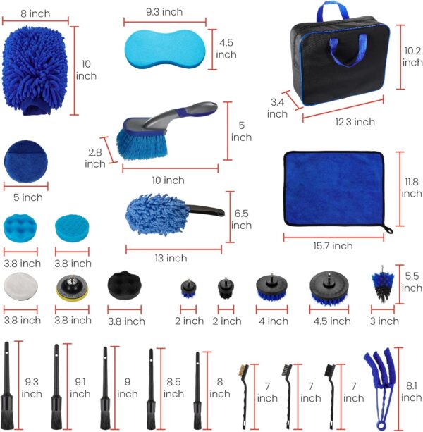 Bemece 29 Piece car detailing kit, car cleaning kit for Cleaning Wheels, Interior, Exterior, Leather, Dashboard, Vents (Blue)… - Image 4