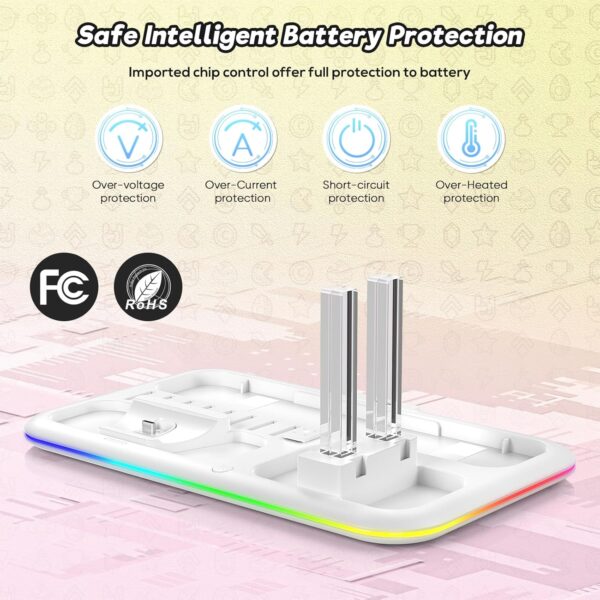 RGB Switch Controller Charger for Nintendo Switch&OLED Model with Led Light,for Joycon with Switch Pro Controller Charger, Switch Charging Station Dock Organizer with 8 Game Slots& USB Cables - Image 5