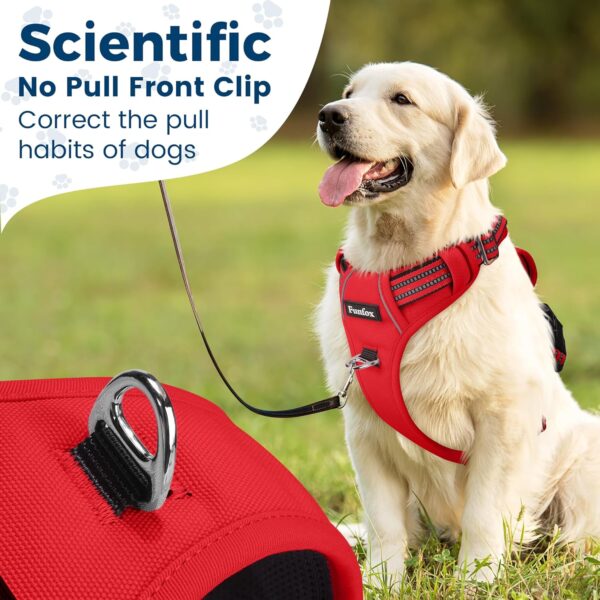 Funfox Dog Harness Large No Pull, Adjustable 2 Clips Anti-Pull Vest with Practical Handle, Breathable Padded Pet Harness Designed for Small/Large Breeds, Reflective Training Walking Red L - Image 5