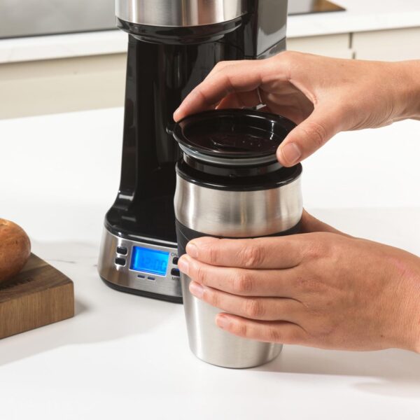 Salter Digital Coffee Maker – One Cup Filter Coffee Machine, Washable & Reusable Filter, Includes 420ml Stainless Steel Travel Mug, 3-4 Minutes Brewing, Suitable For Ground Coffee / Pads, Timer, 750W - Image 7